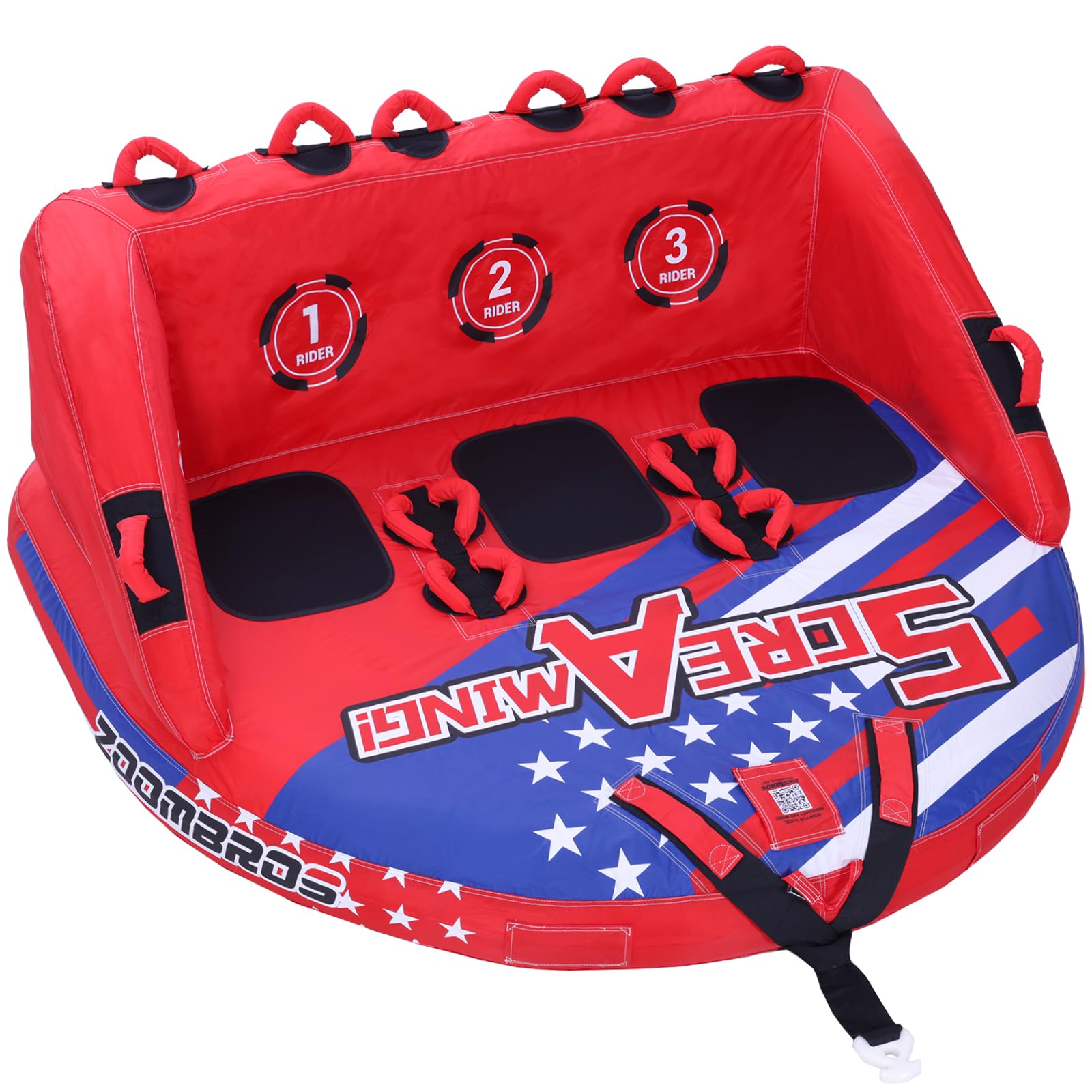 ZOOMBROS Towable Tubes for Boating 2-3Person, Front/Back Tow Points Sofa Style Boat Tubes and Towables, Holds 340-510 lbs Large Capacity, Premium Nylon Cover, Perfect for Kids & Adults