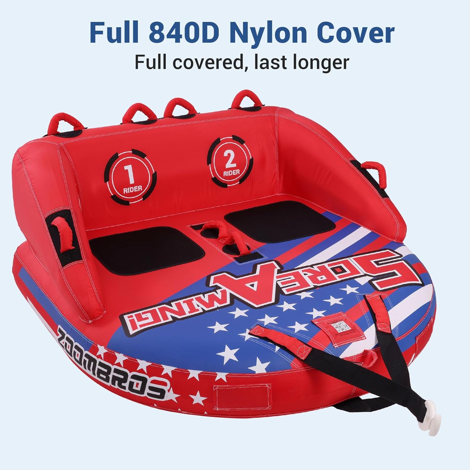 ZOOMBROS Towable Tubes for Boating 2-3Person, Front/Back Tow Points Sofa Style Boat Tubes and Towables, Holds 340-510 lbs Large Capacity, Premium Nylon Cover, Perfect for Kids & Adults
