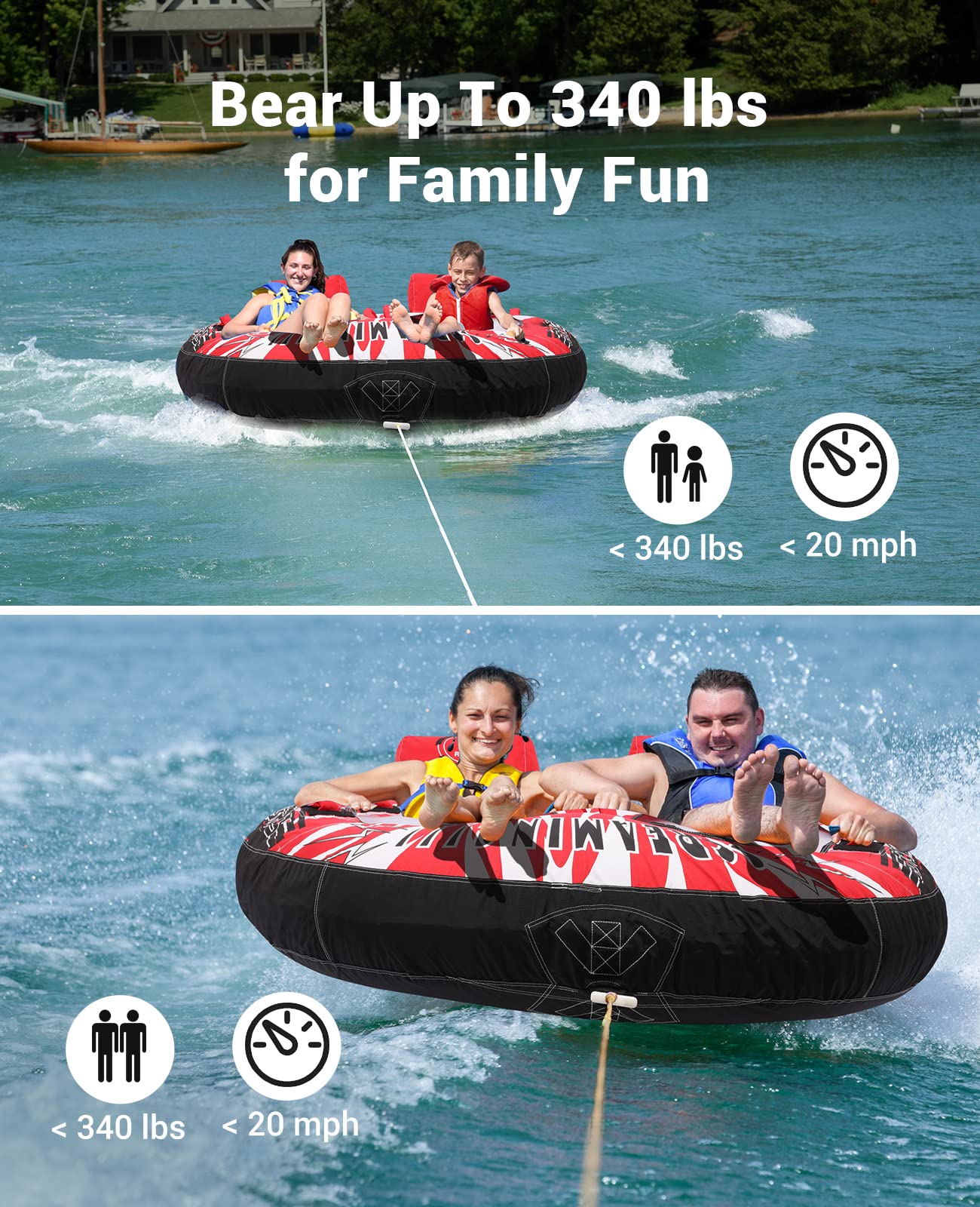 ZOOMBROS Towable Tubes for Boating 2-3 Person, Water Tubes for Boats to Pull, Safety Inflatable Boat Tubes Large Capacity