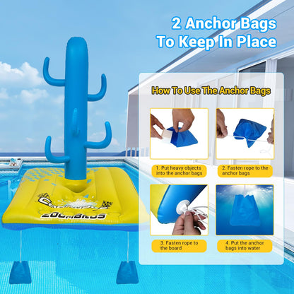 Pool Cornhole 2 Sets, 6 Bean Bags Toss Games with 4 Anchor Bags, Inflatable Cornhole Pool Game Floating Pool Toys for Adults Teens and Family