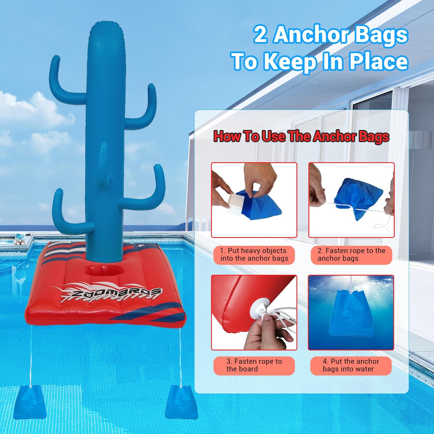 Pool Cornhole 2 Sets, 6 Bean Bags Toss Games with 4 Anchor Bags, Inflatable Cornhole Pool Game Floating Pool Toys for Adults Teens and Family