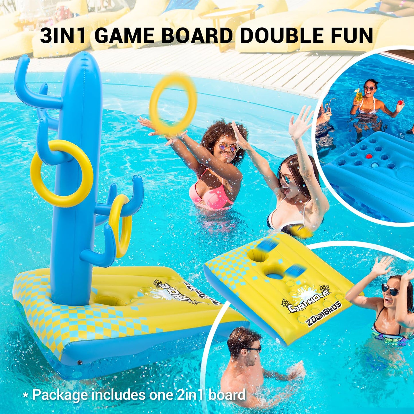 Pool Cornhole 2 Sets, 6 Bean Bags Toss Games with 4 Anchor Bags, Inflatable Cornhole Pool Game Floating Pool Toys for Adults Teens and Family