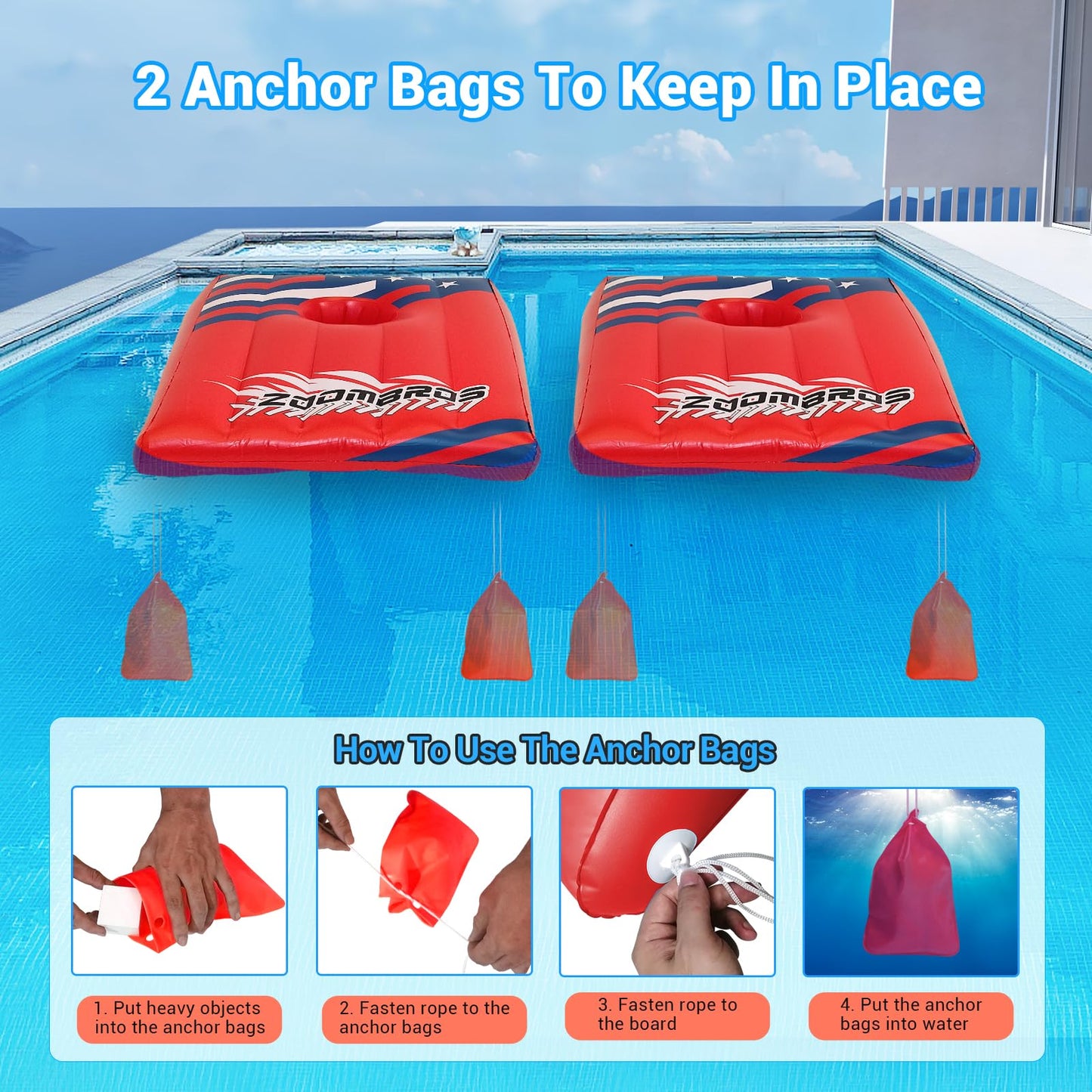 Pool Cornhole 2 Sets, 6 Bean Bags Toss Games with 4 Anchor Bags, Inflatable Cornhole Pool Game Floating Pool Toys for Adults Teens and Family