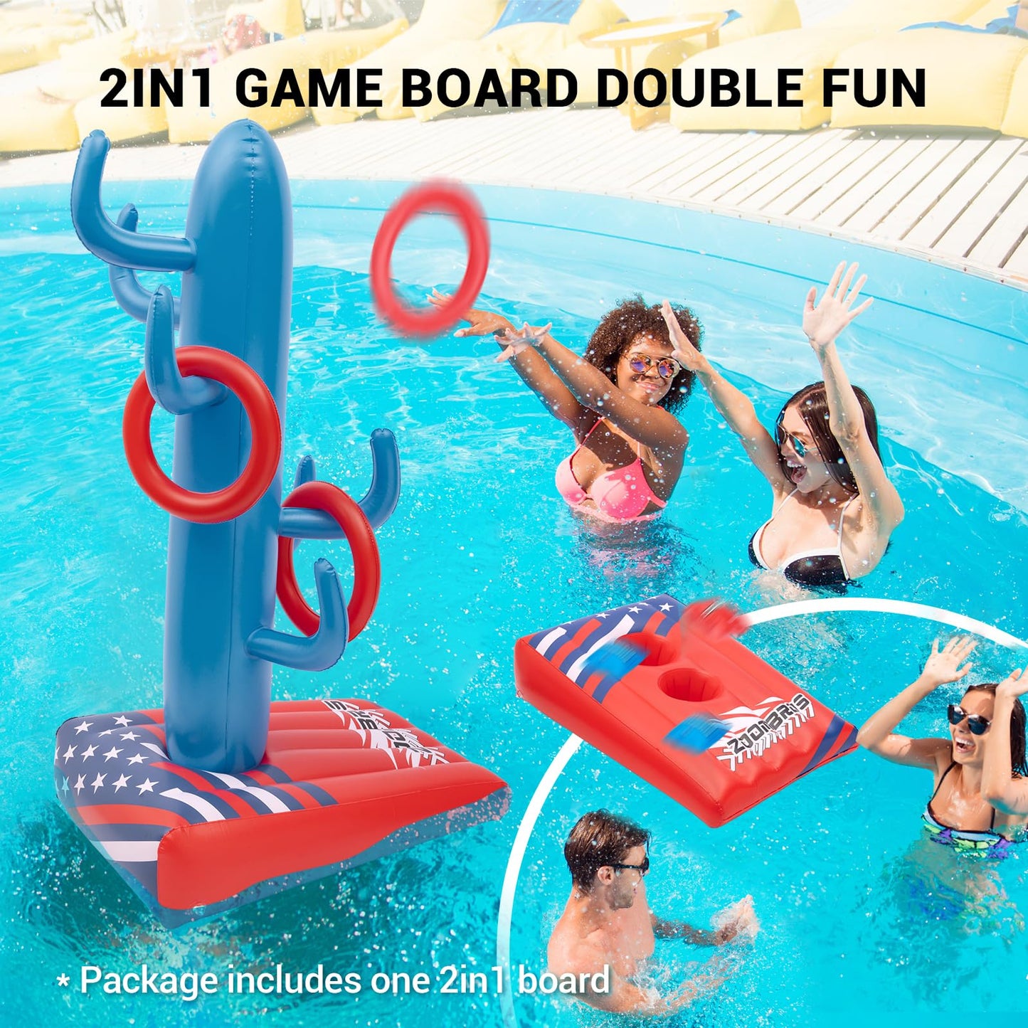 Pool Cornhole 2 Sets, 6 Bean Bags Toss Games with 4 Anchor Bags, Inflatable Cornhole Pool Game Floating Pool Toys for Adults Teens and Family