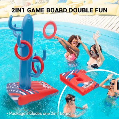 Pool Cornhole 2 Sets, 6 Bean Bags Toss Games with 4 Anchor Bags, Inflatable Cornhole Pool Game Floating Pool Toys for Adults Teens and Family