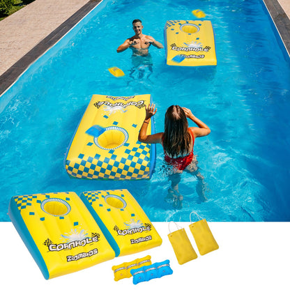 Pool Cornhole 2 Sets, 6 Bean Bags Toss Games with 4 Anchor Bags, Inflatable Cornhole Pool Game Floating Pool Toys for Adults Teens and Family