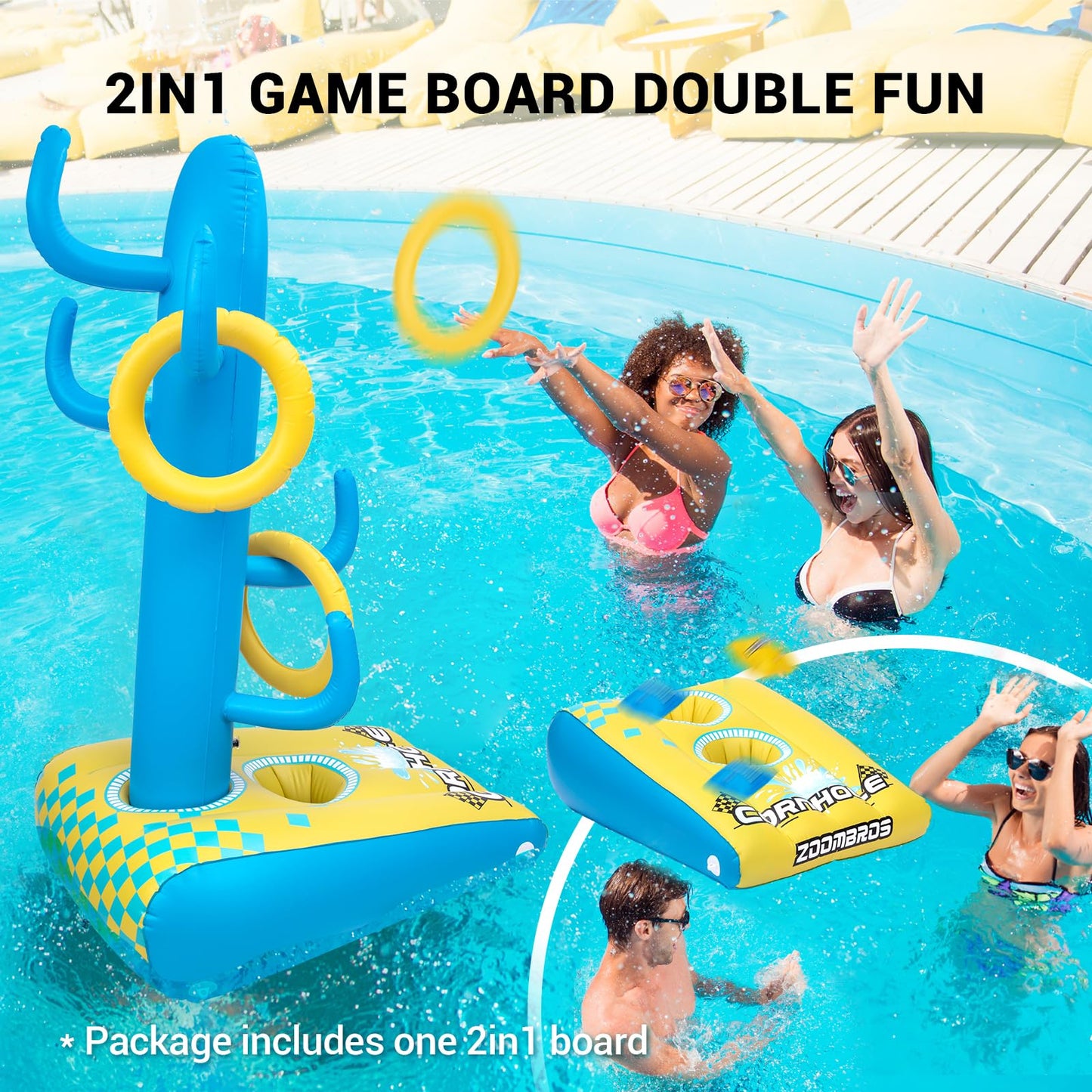 Pool Cornhole 2 Sets, 6 Bean Bags Toss Games with 4 Anchor Bags, Inflatable Cornhole Pool Game Floating Pool Toys for Adults Teens and Family