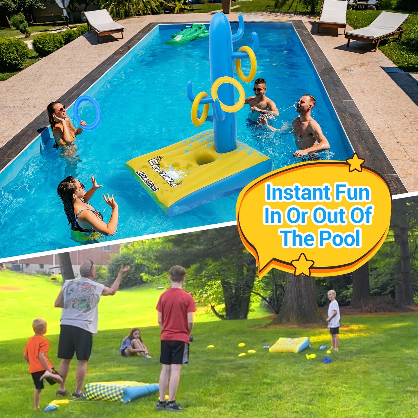 Pool Cornhole 2 Sets, 6 Bean Bags Toss Games with 4 Anchor Bags, Inflatable Cornhole Pool Game Floating Pool Toys for Adults Teens and Family