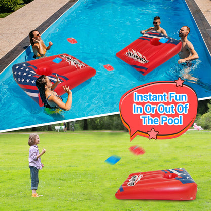 Pool Cornhole 2 Sets, 6 Bean Bags Toss Games with 4 Anchor Bags, Inflatable Cornhole Pool Game Floating Pool Toys for Adults Teens and Family