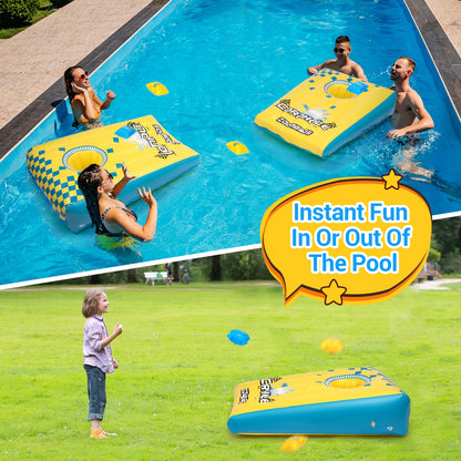 Pool Cornhole 2 Sets, 6 Bean Bags Toss Games with 4 Anchor Bags, Inflatable Cornhole Pool Game Floating Pool Toys for Adults Teens and Family