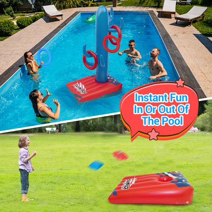 Pool Cornhole 2 Sets, 6 Bean Bags Toss Games with 4 Anchor Bags, Inflatable Cornhole Pool Game Floating Pool Toys for Adults Teens and Family